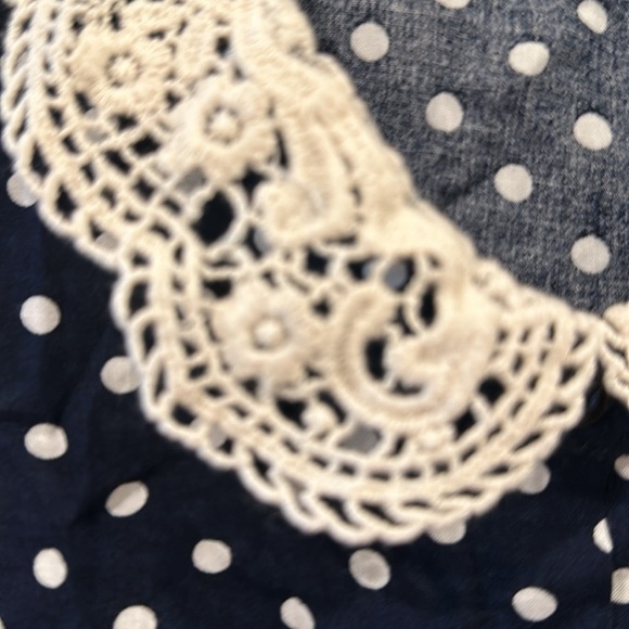 Polka dot Button Down Blouse with Lace Collar and Ruffled Sleeves - Picture 7 of 7